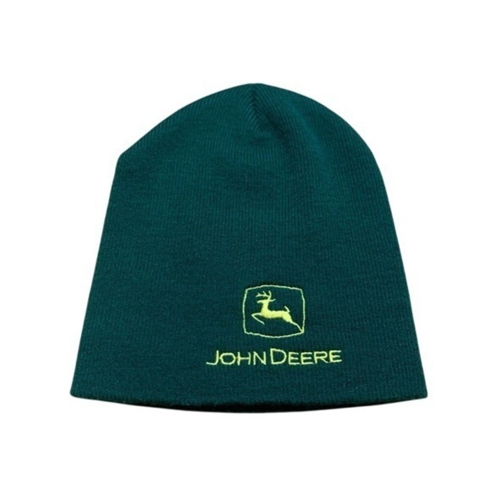 John Deere Forest Green 100% Acrylic Knit Hat Stretch Classic Logo‎ Farmcore